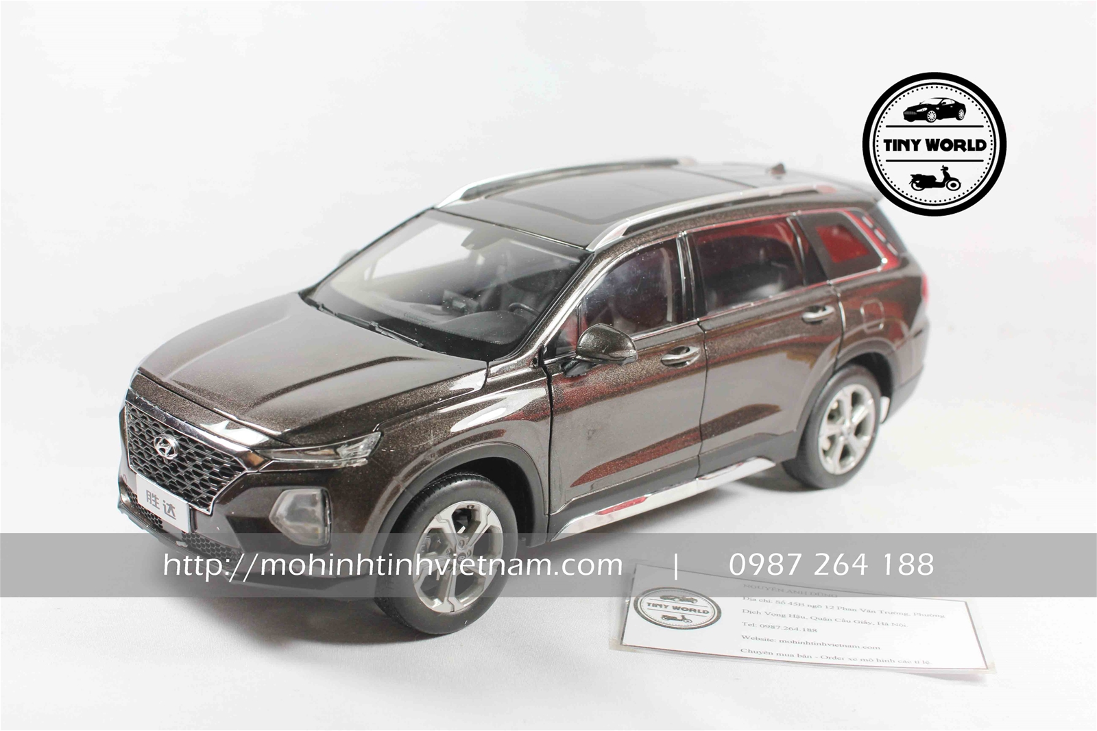 MÔ HÌNH Ô TÔ HYUNDAI SANTAFE 2019 (NÂU) 1:18 DEALER