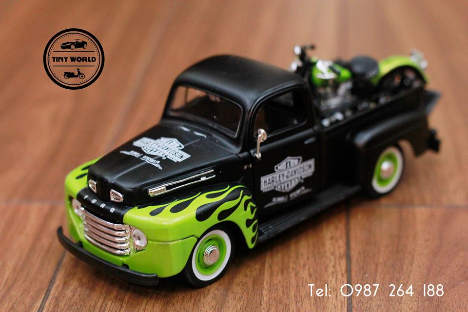MÔ HÌNH Ô TÔ FORD F-150 PICKUP VS 1948 FL PANHEAD (ĐEN) 1:24 MAISTO