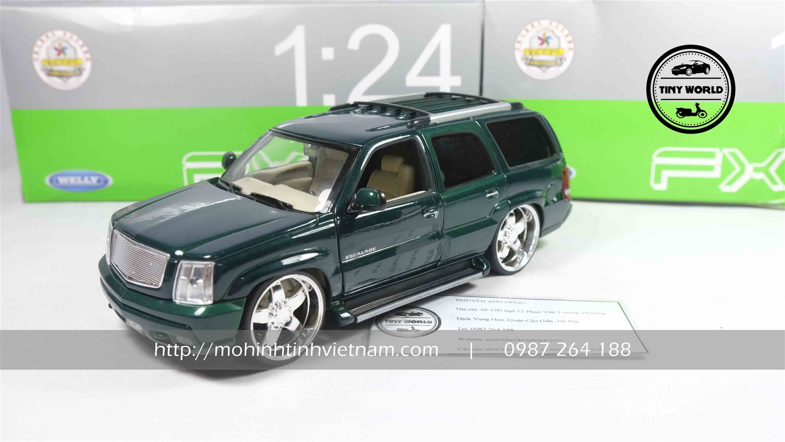 MÔ HÌNH Ô TÔ CADILLAC ESCALADE 2002 (XANH) 1:24 WELLY