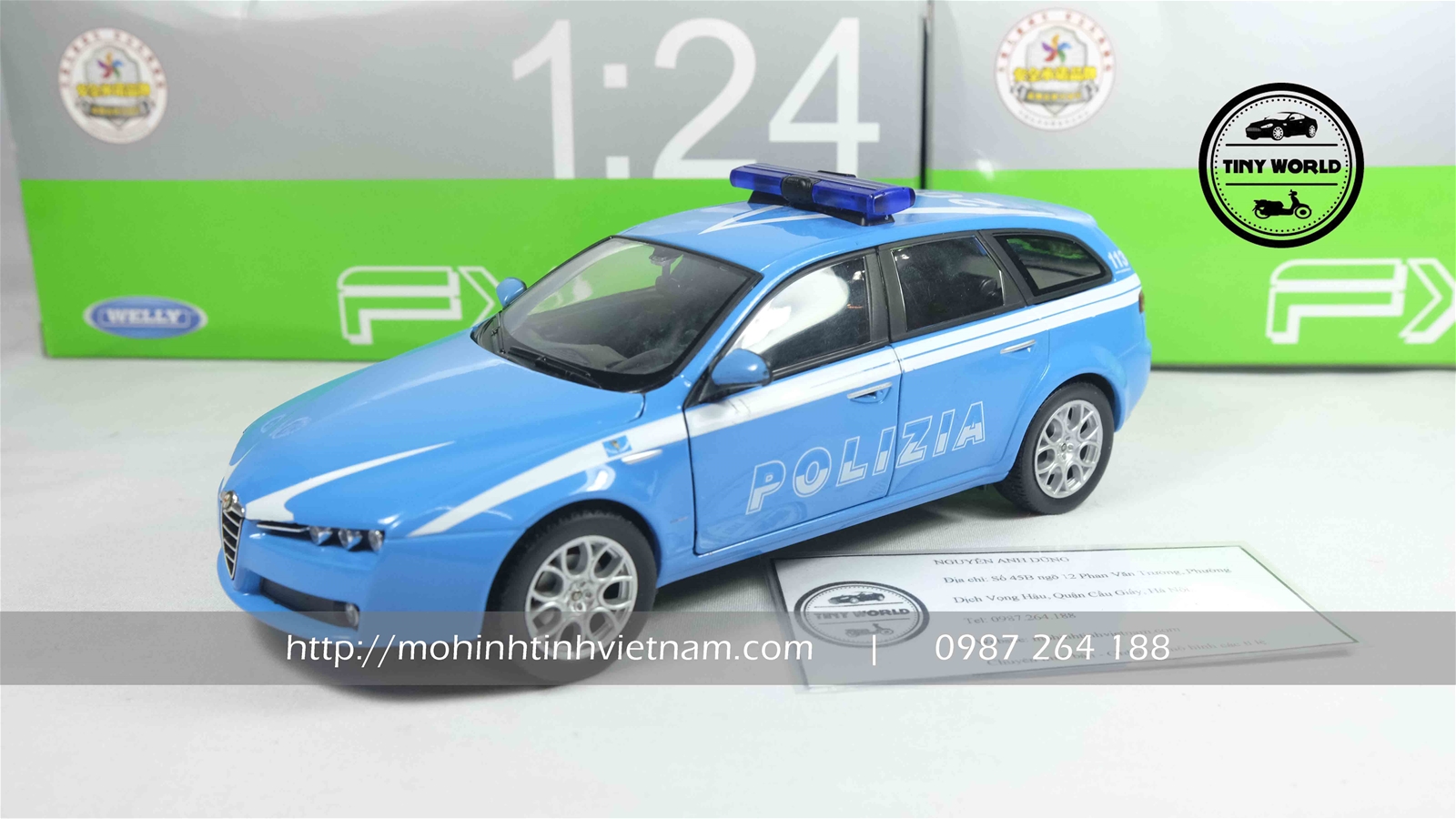 MÔ HÌNH Ô TÔ ALFA ROMEO 159 SPORTWAGON POLIZIA (XANH) 1:24 WELLY