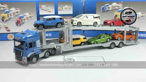 MÔ HÌNH CONTAINER CHỞ Ô TÔ (XANH) 1:50 JINGBANG