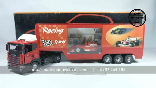 MÔ HÌNH CONTAINER SCANIA CHỞ Ô TÔ (ĐỎ) 1:43 JOYCITY