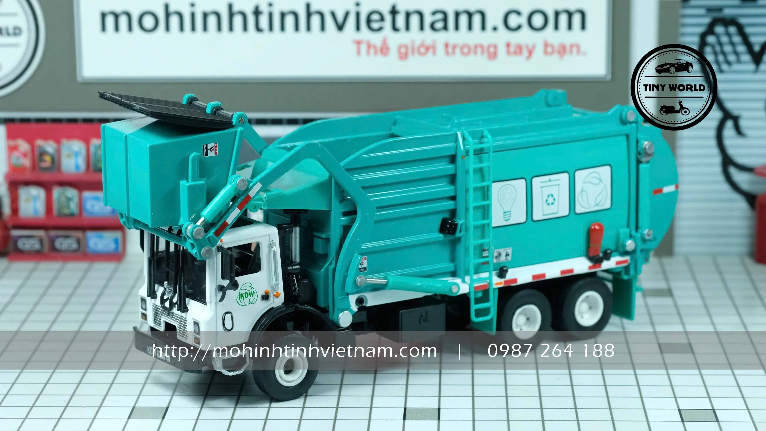 MÔ HÌNH Ô TÔ CHỞ RÁC (XANH) 1:24 KAIDIWEI